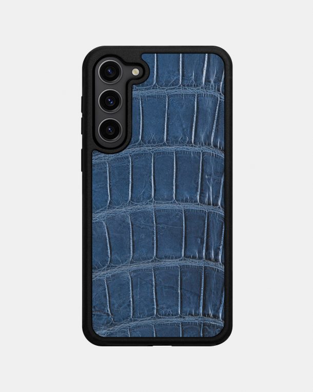 Чехол из темно-синей кожи крокодила для Samsung S23 Plus
