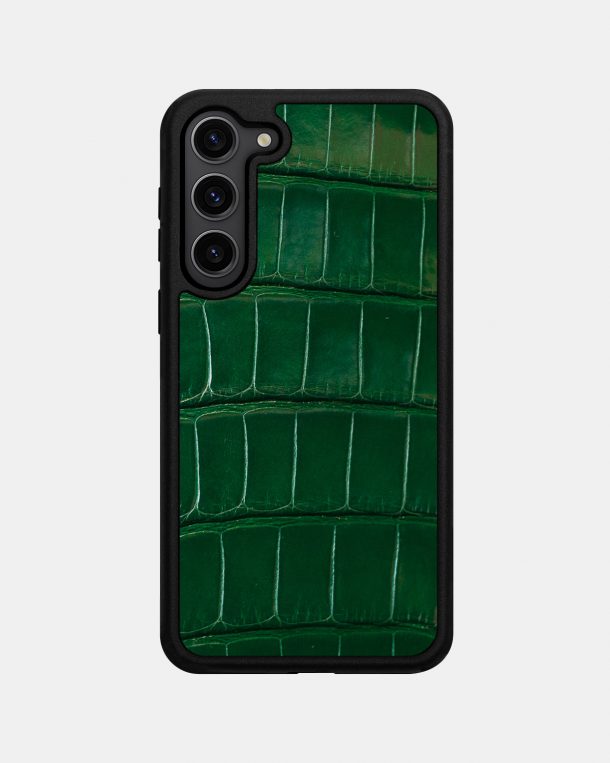Чехол из темно-зеленой кожи крокодила для Samsung S23 Plus