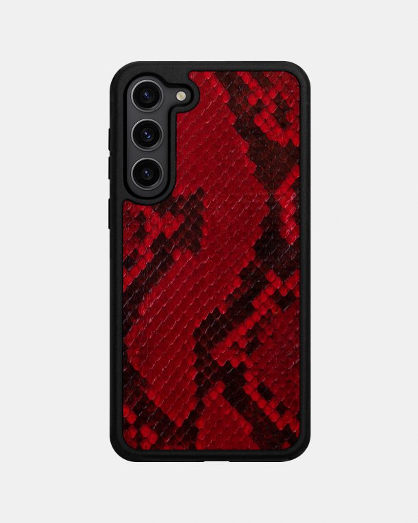Red python leather case with fine scales for Samsung S23 Plus