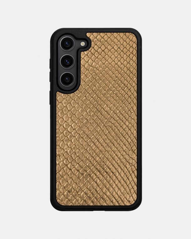 Gold python leather case with fine scales for Samsung S23 Plus