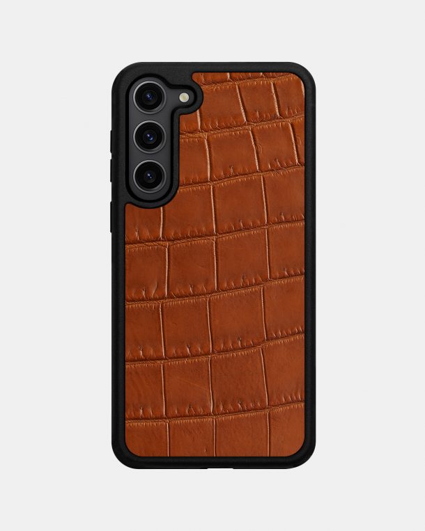 Dark Brown Crocodile Leather Case for Samsung S23 Plus