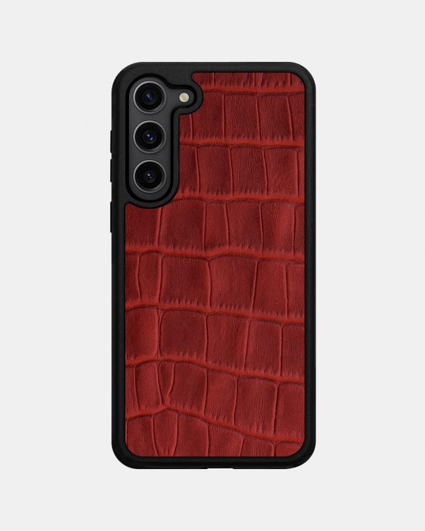 Samsung S23 Plus Red Crocodile Embossed Calf Leather Case