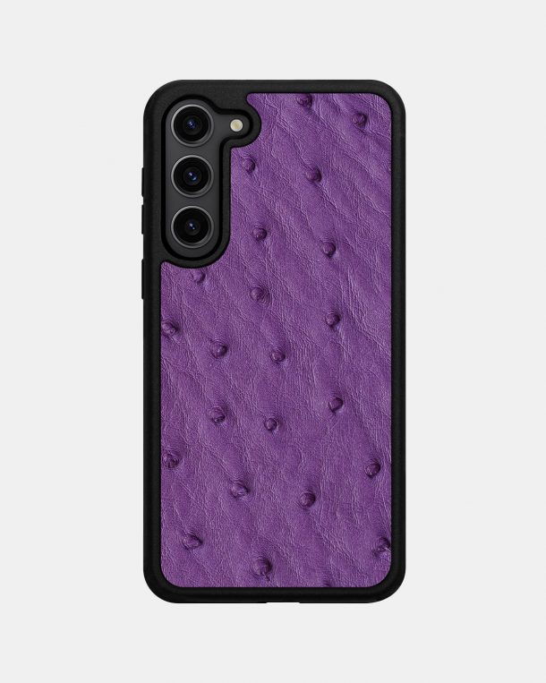 Чехол из фиолетовой кожи страуса с фолликулами для Samsung S23 Plus