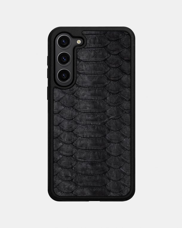 Black python leather case with wide scales for Samsung S23 Plus