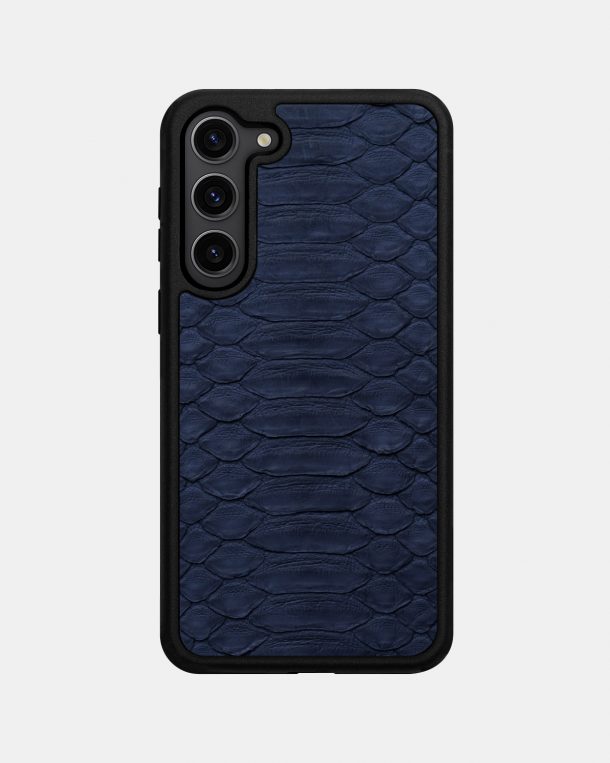 Samsung S23 Plus case made of dark blue python skin with wide scales