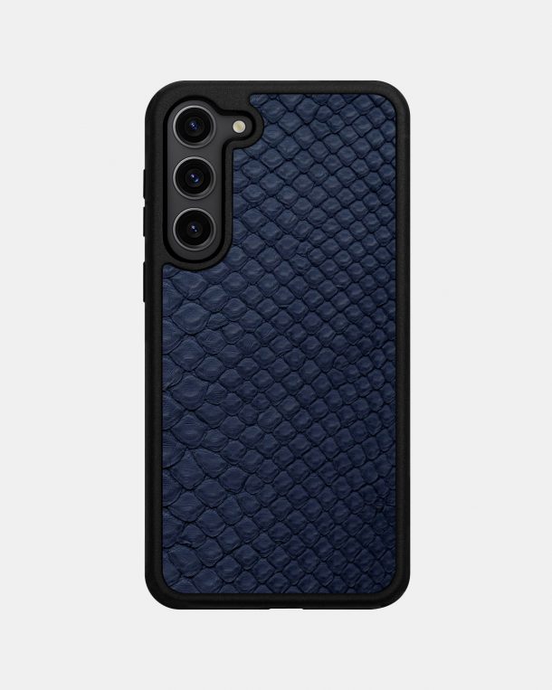 Dark blue python leather case with small scales for Samsung S23 Plus