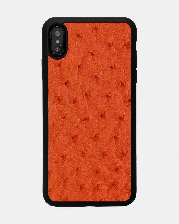 iPhone X case in orange ostrich skin with follicles