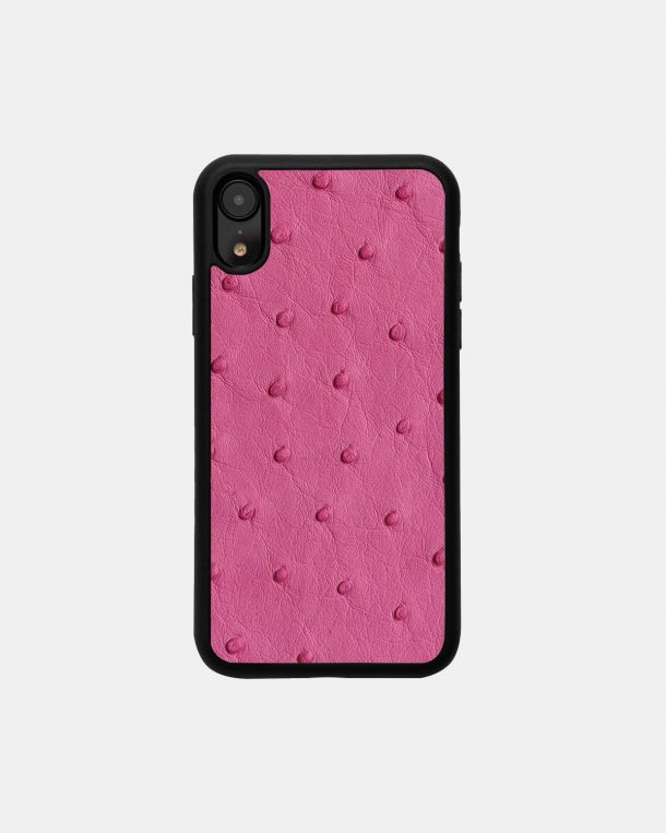 Чехол из ярко-розовой кожи страуса с фолликулами для iPhone XR