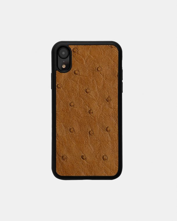 Чохол із світло-коричневої шкіри страуса з фолікулами для iPhone XR