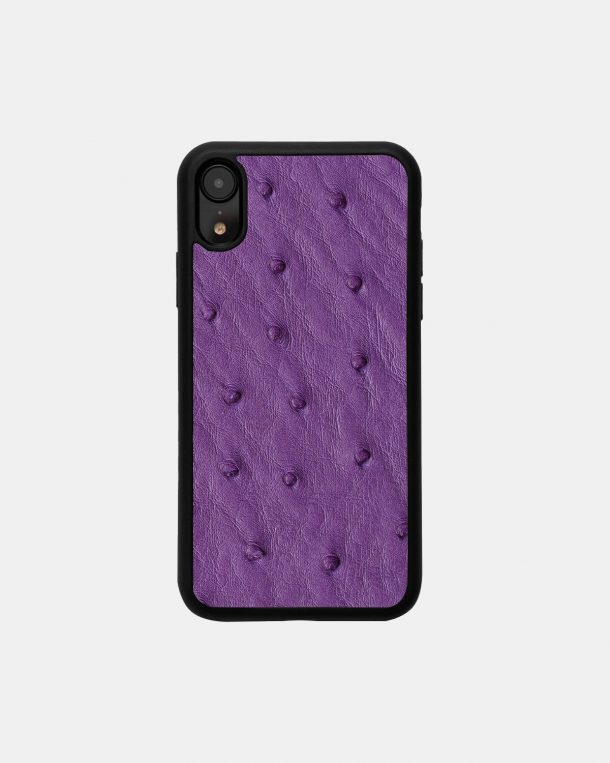 Чехол из фиолетовой кожи страуса с фолликулами для iPhone XR