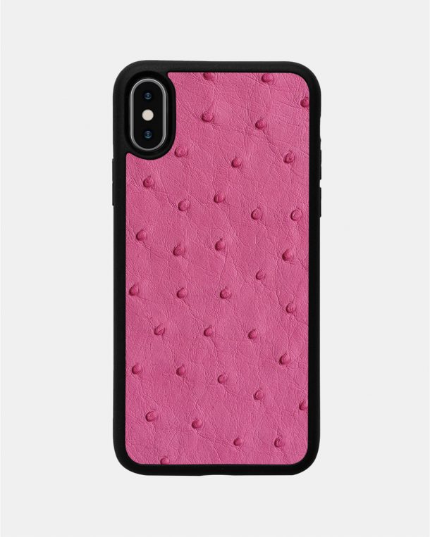 Hot pink ostrich leather case with follicles for iPhone XS