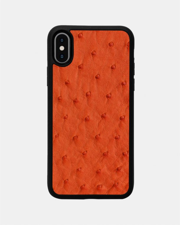 Чехол из оранжевой кожи страуса с фолликулами для iPhone XS Max