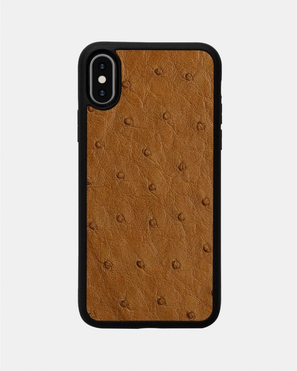 Чохол із світло-коричневої шкіри страуса з фолікулами для iPhone XS Max