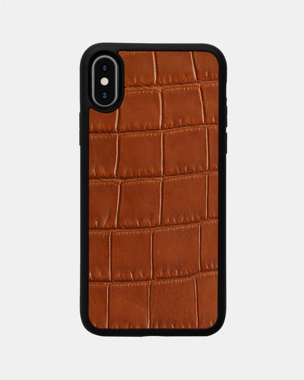 Case made of light brown crocodile skin for iPhone XS Max