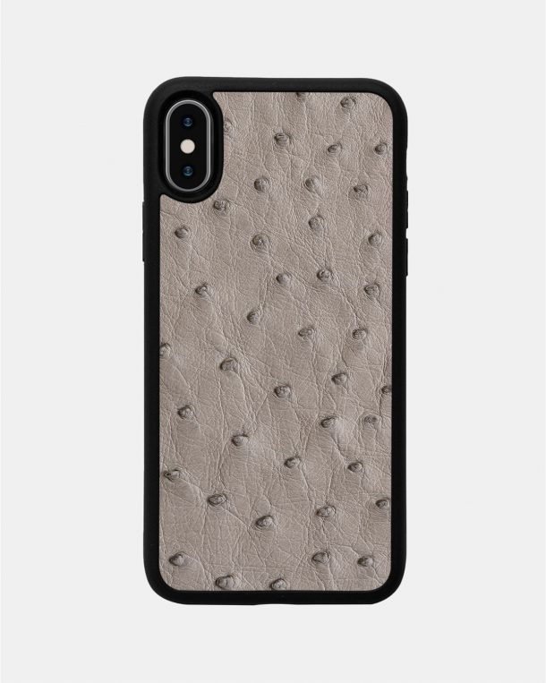 Чохол із сірої шкіри страуса з фолікулами для iPhone XS Max