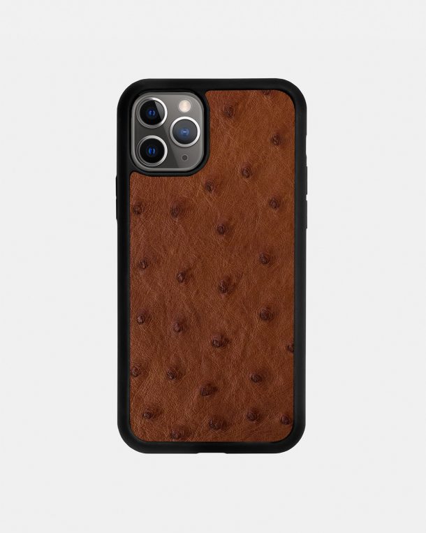 Brown ostrich leather case with follicles for iPhone 11 Pro