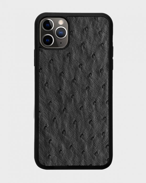 iPhone 11 Pro Max case made of dark gray ostrich skin with follicles