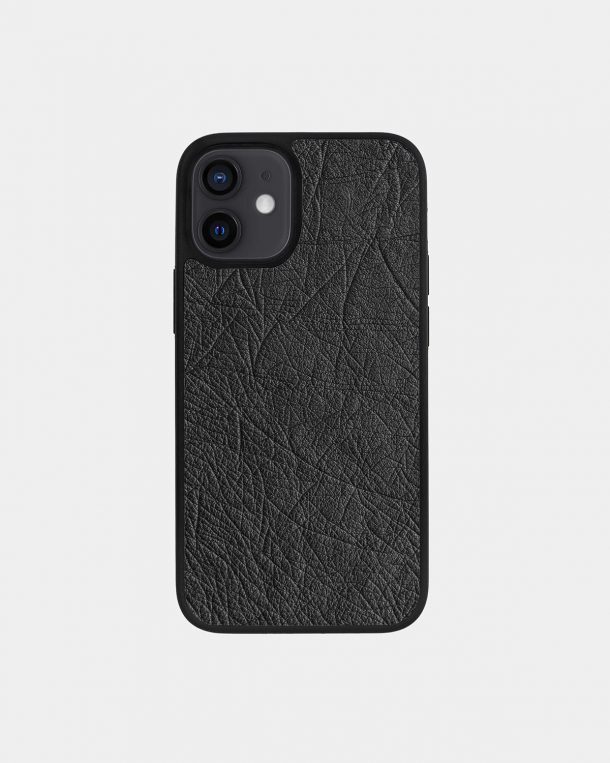 Чехол из темно-серой кожи страуса без фолликул для iPhone 12