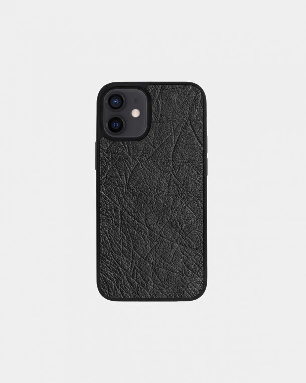 Чехол из темно-серой кожи страуса без фолликул для iPhone 12 Mini