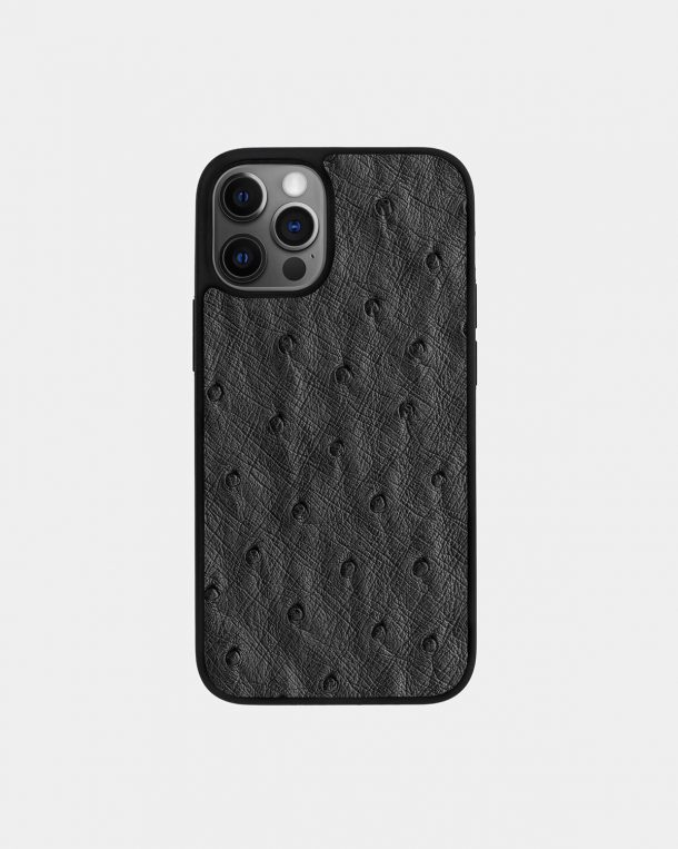 Чехол из темно-серой кожи страуса с фолликулами для iPhone 12 Pro