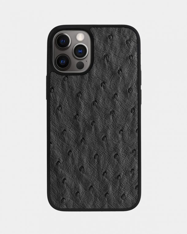 Чехол из темно-серой кожи страуса для iPhone 12 Pro Max