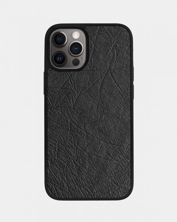 Чехол из темно-серой кожи страуса без фолликул для iPhone 12 Pro Max