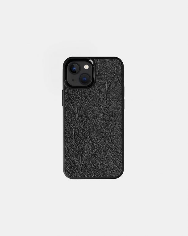Чехол из темно-серой кожи страуса без фолликул для iPhone 13 Mini