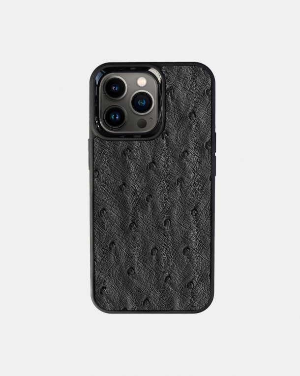 Чехол из темно-серой кожи страуса с фолликулами для iPhone 13 Pro с MagSafe