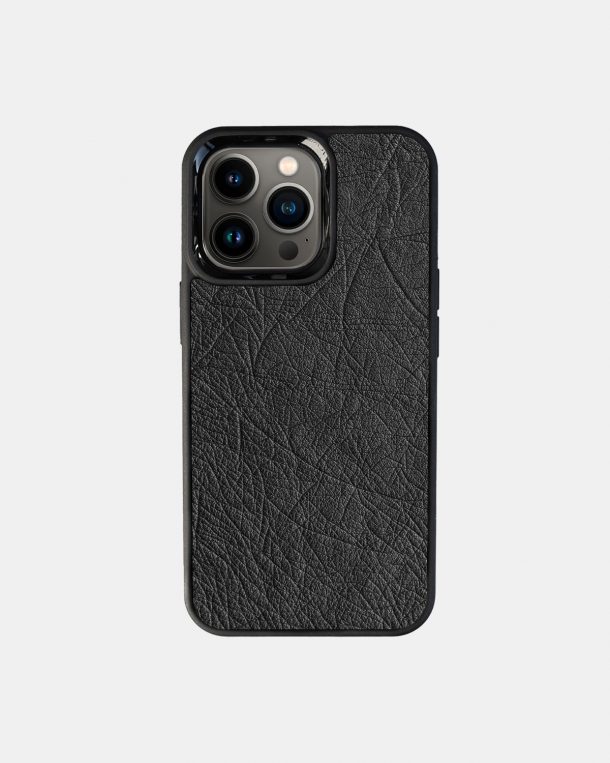Чехол из темно-серой кожи страуса без фолликул для iPhone 13 Pro с MagSafe