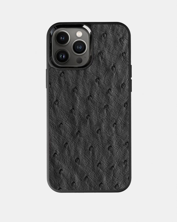 Чехол из темно-серой кожи страуса с фолликулами для iPhone 13 Pro Max с MagSafe