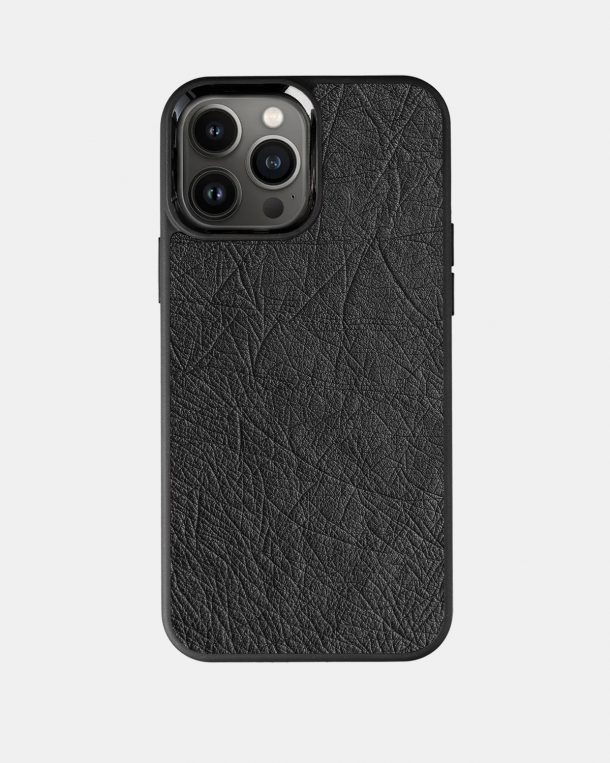 Чехол из темно-серой кожи страуса без фолликул для iPhone 13 Pro Max