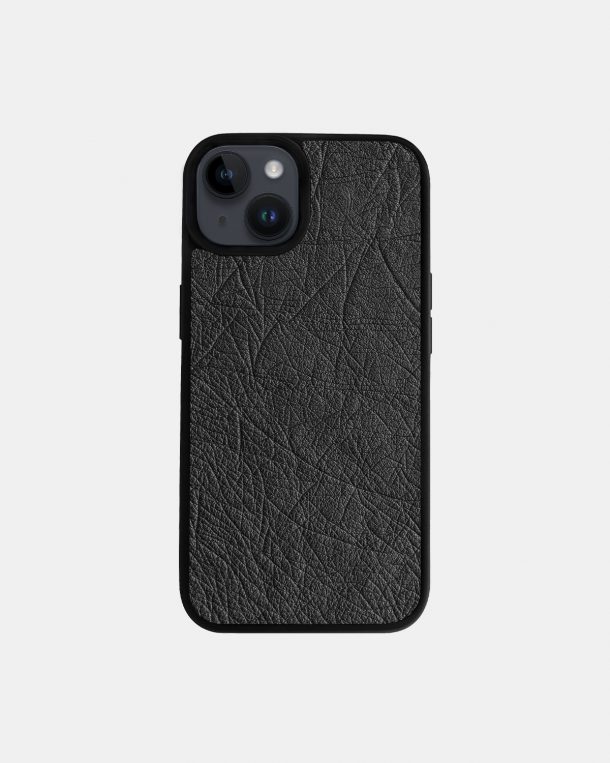 Чехол из темно-серой кожи страуса без фолликул для iPhone 14
