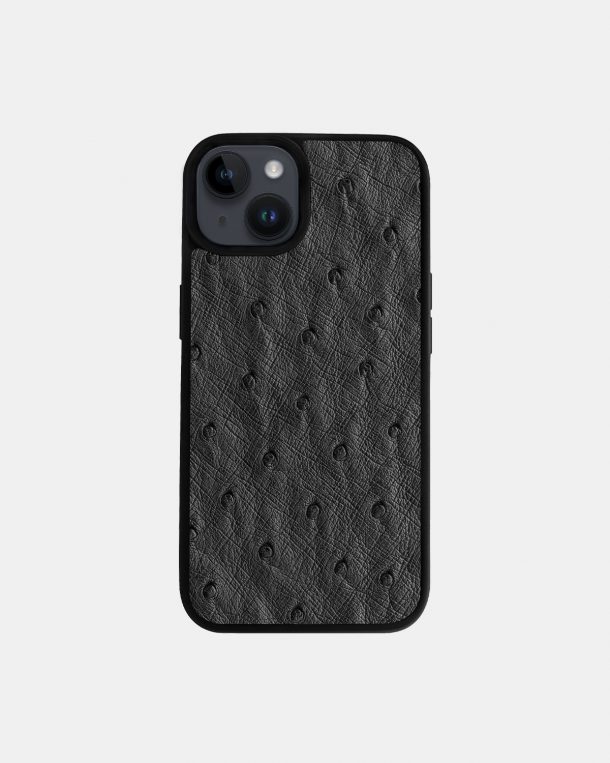 Чохол із темно-сірої шкіри страуса з фолікулами для iPhone 14