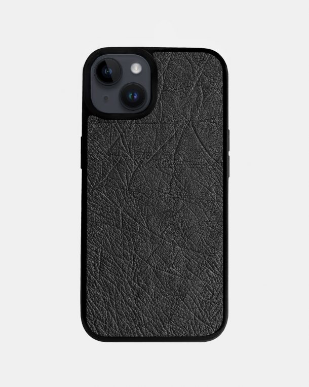 Чехол из темно-серой кожи страуса без фолликул для iPhone 14 Plus