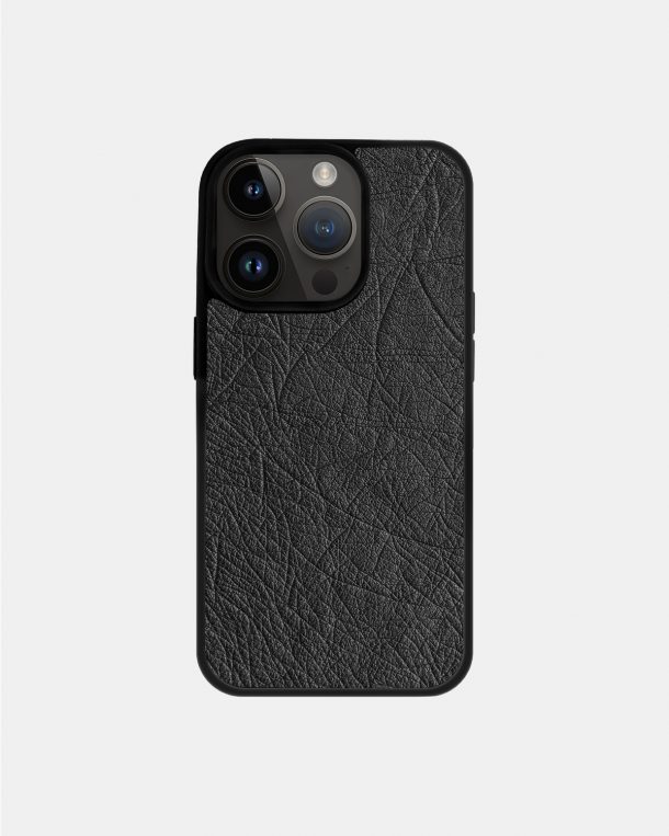 Follicle-Free Dark Gray Ostrich Leather Case for iPhone 14 Pro with MagSafe