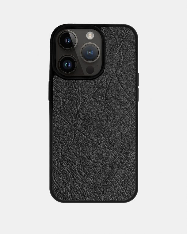Чехол из темно-серой кожи страуса без фолликул для iPhone 14 Pro Max с MagSafe