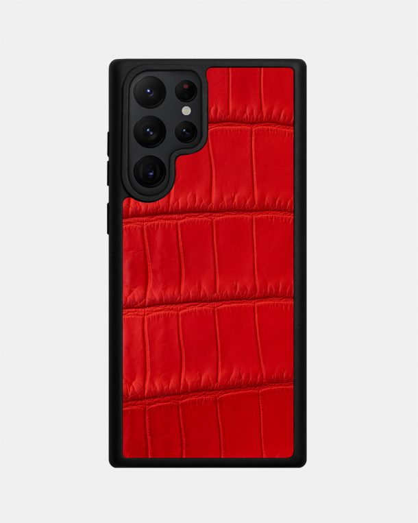 Чехол из красной кожи крокодила для Samsung S22 Ultra