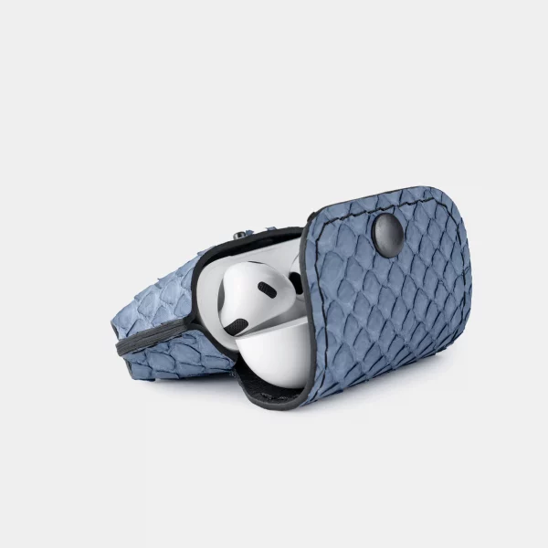 Case for AirPods 1/2 made of blue-gray python skin with wide scales in Kyiv