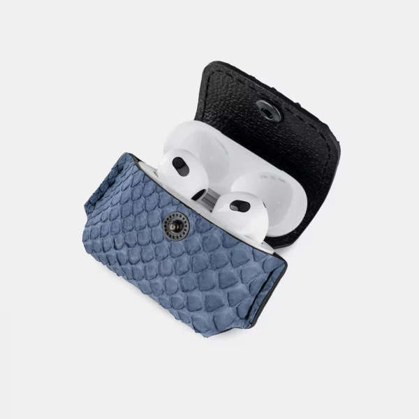 price for Case for AirPods 1/2 made of blue-gray python skin with small scales