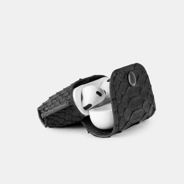 Case for AirPods Pro/Pro 2 made of black python skin with wide scales in Kyiv