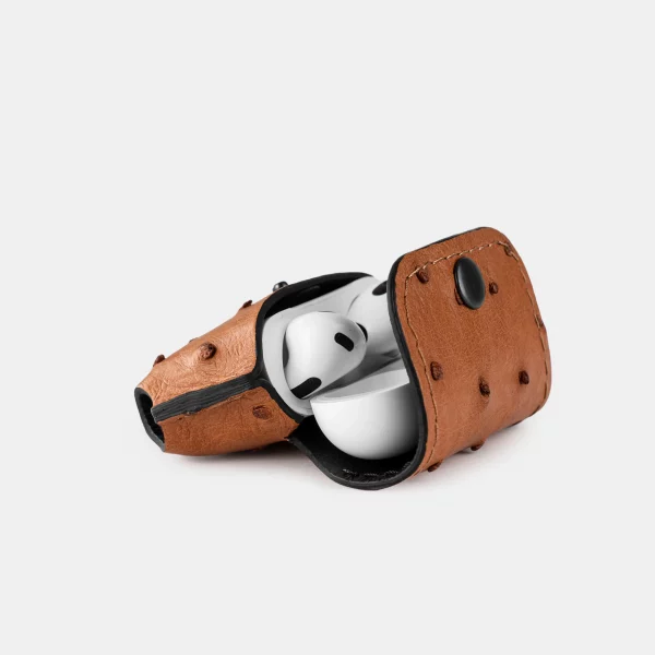 Case for AirPods 3 made of brown ostrich skin with follicles in Kyiv