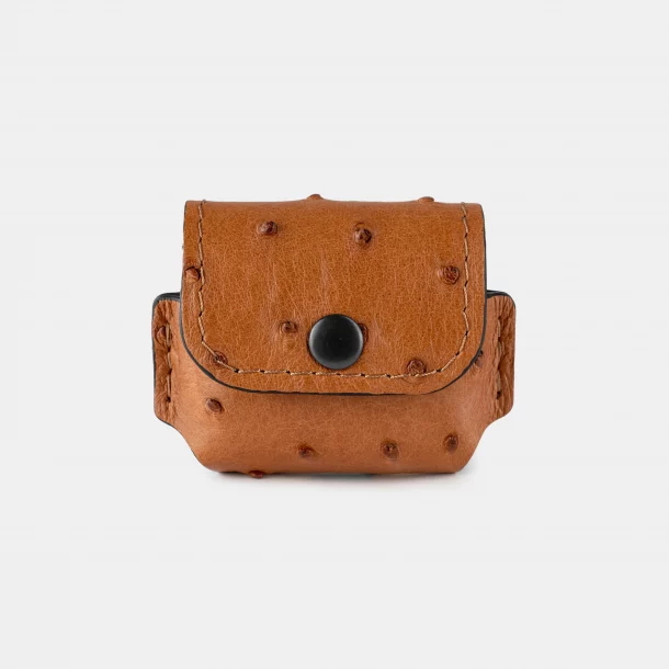 Cover for AirPods 1/2 in brown ostrich leather with follicles