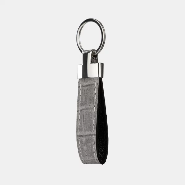 price for Keychain made of gray crocodile embossing