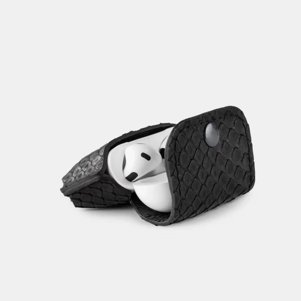Cover for AirPods 1/2 made of black python skin with small scales in Kyiv