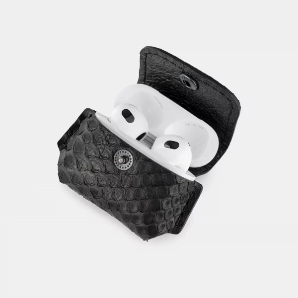 price for Cover for AirPods 1/2 made of black python skin with small scales