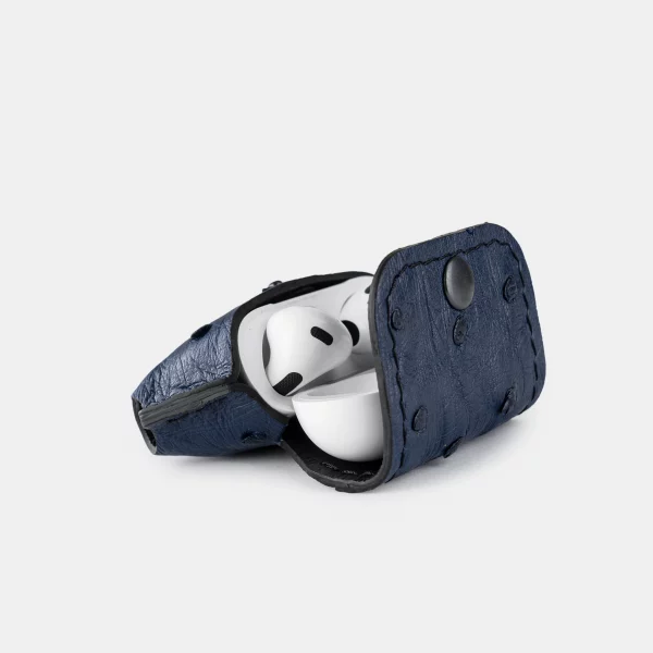 price for Cover for AirPods 1/2 made of dark blue ostrich skin with follicles