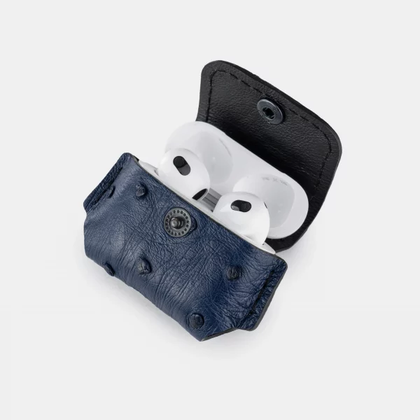 Case for AirPods 3 made of dark blue ostrich skin with follicles in Kyiv