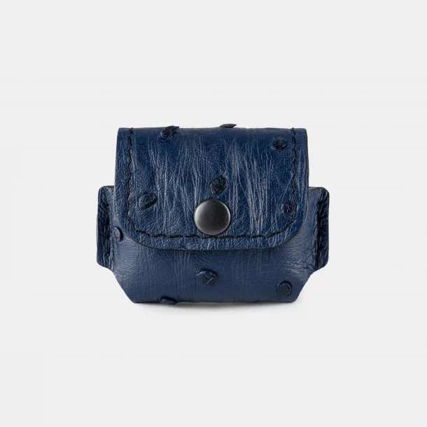 Cover for AirPods 1/2 in dark blue ostrich leather with follicles
