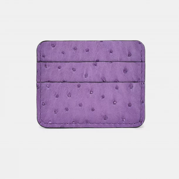 Cardholder made of purple ostrich skin with follicles