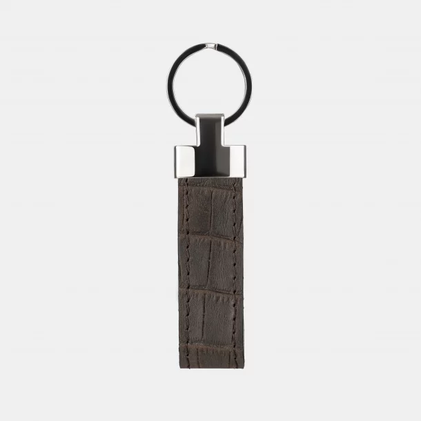 Keychain made of dark brown crocodile embossing